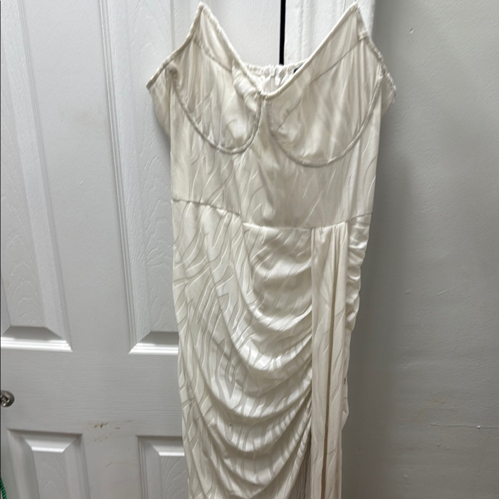 Elegant White Draped Women's Dress